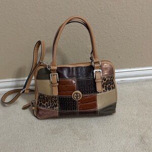 Giani Bernini Tan and Brown Patchwork Shoulder Bag